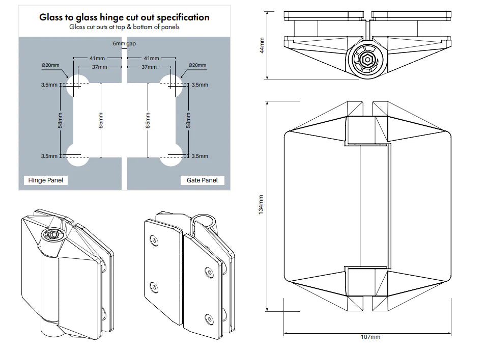 Polaris - 125 Series Soft Close Hinges (Glass to Gate)
