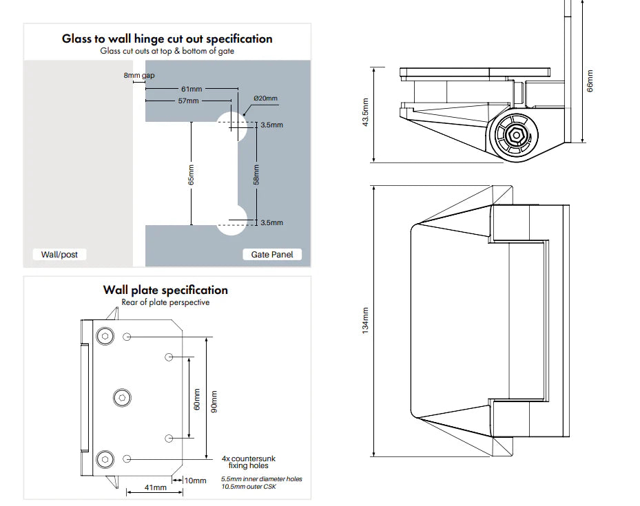Polaris - 125 Series Soft Close Hinges (Wall to Gate)